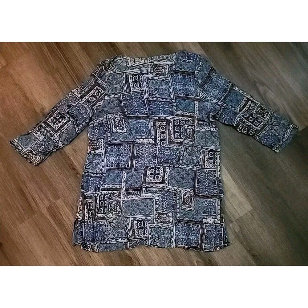 J-Jill Womens Top Medium  Blue Light Breathable Tunic Blouse  Aztec